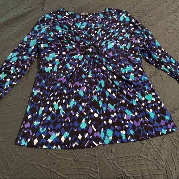 Vintage Chaus Women's Mosaic Print Blouse - Blue and Purple - Picture 1 of 6